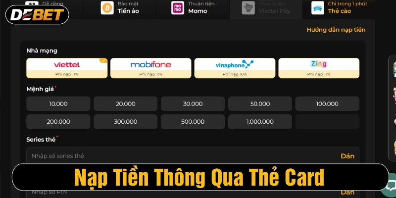 Nạp tiền qua thẻ cào điện thoại 
