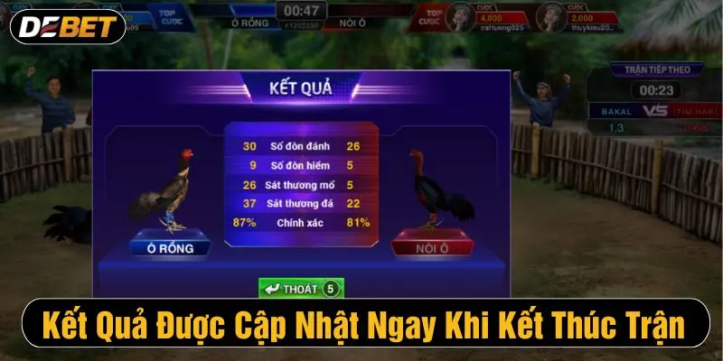 Kết quả được hệ thống cập nhật ngay sau khi trận chiến kê kết thúc